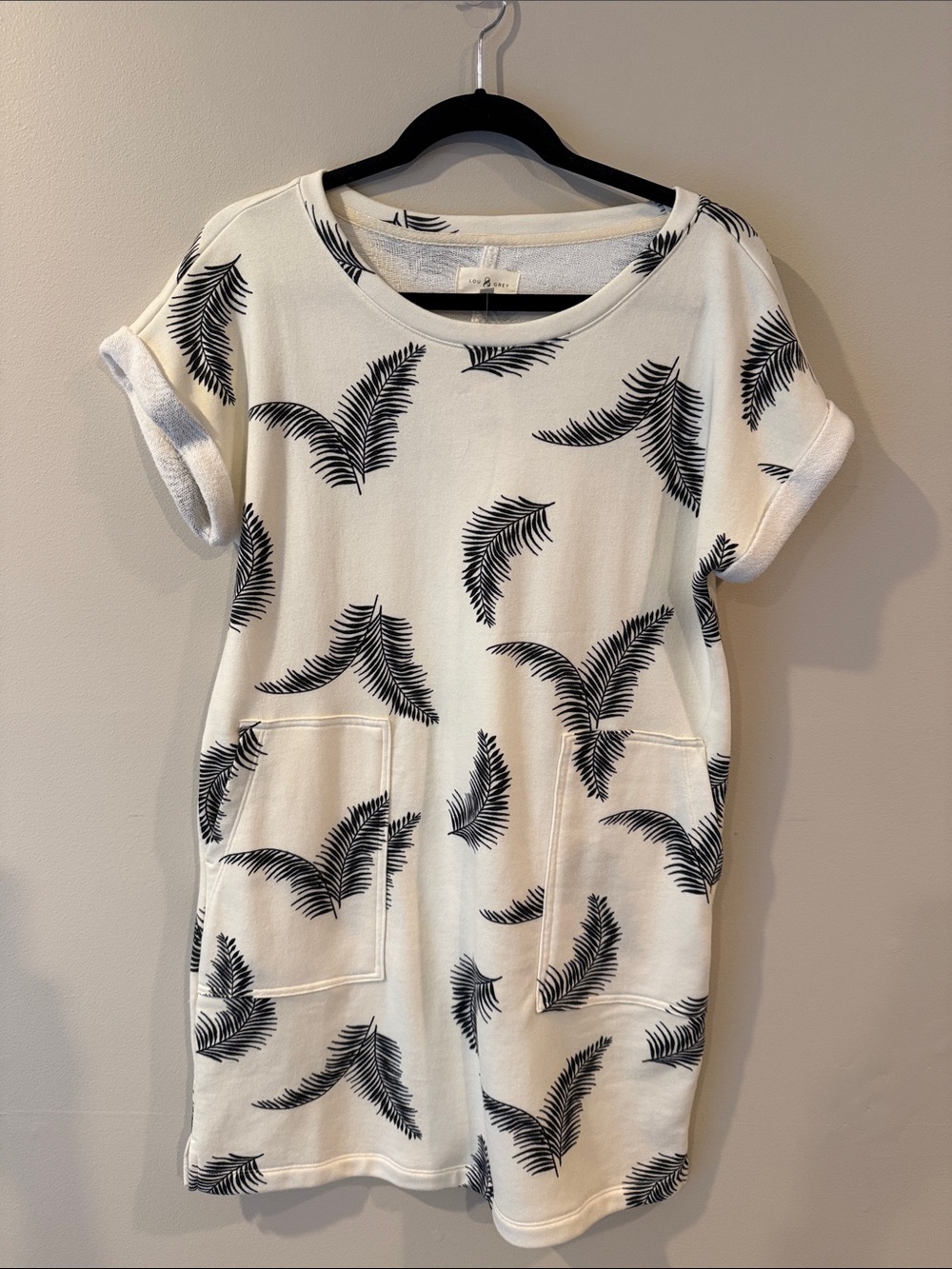 Lou & Grey Cream Mini Dress with Black Palm Print